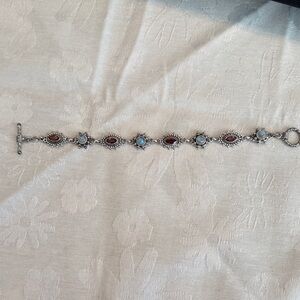 Sterling Silver Moonstone & Garnet Style Link Bracelet